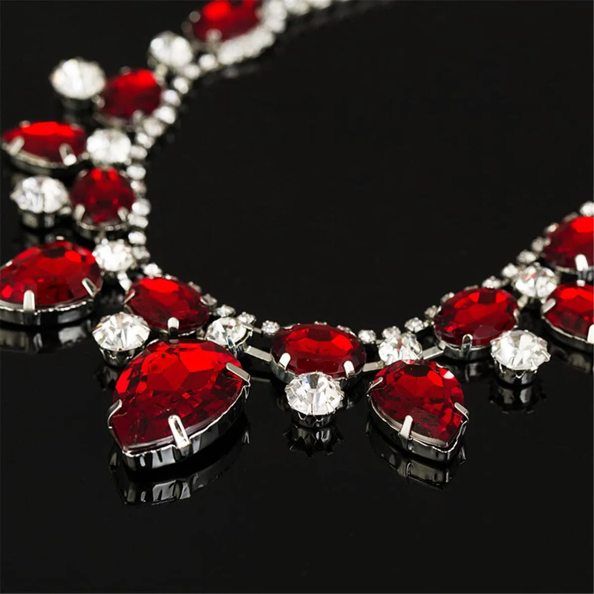Red Crystal & Cubic Zirconia Pear Statement Necklace