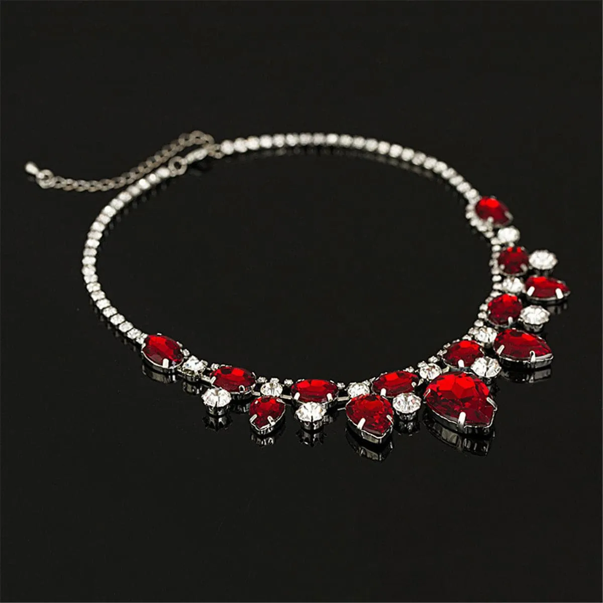 Red Crystal & Cubic Zirconia Pear Statement Necklace