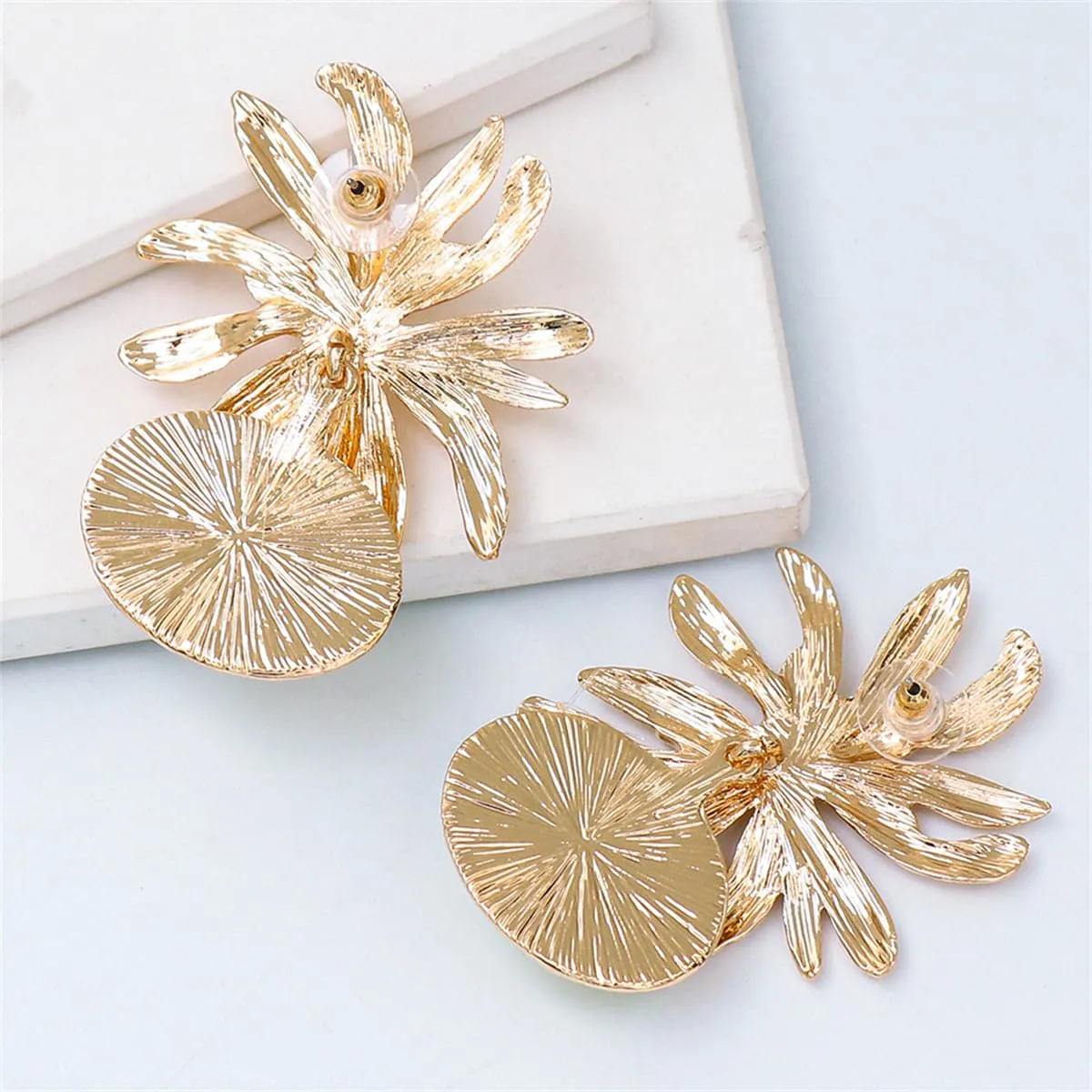 Red Oval Crystal & 18K Gold-Plated Flower Drop Earrings