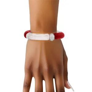 Red White Tubular and Rondelle Bead Bracelet