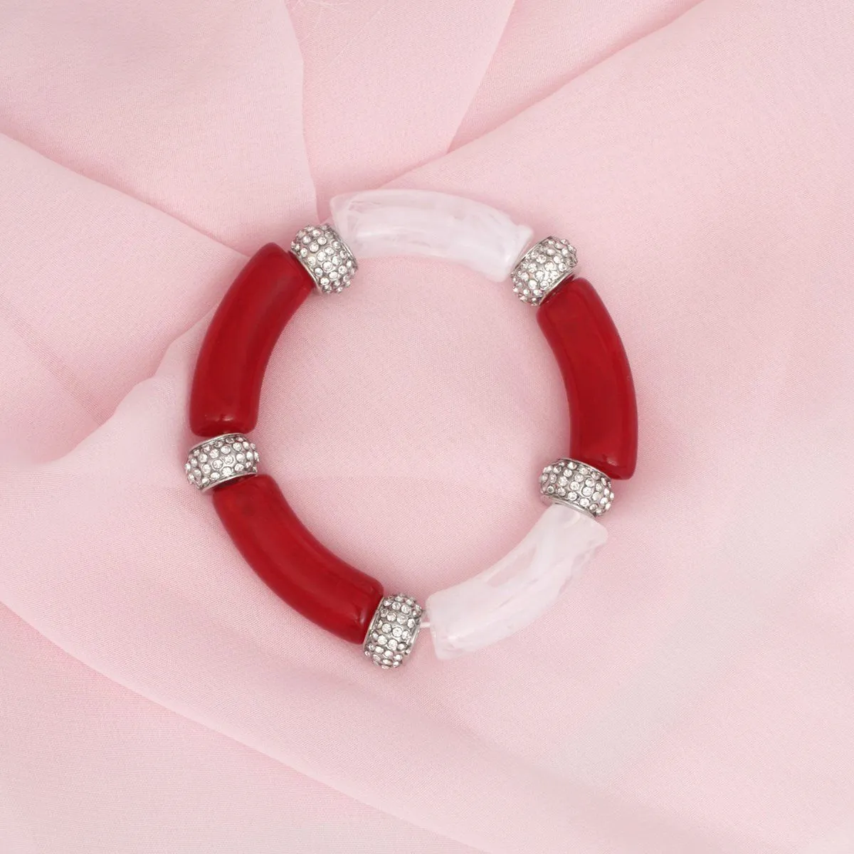 Red White Tubular and Rondelle Bead Bracelet