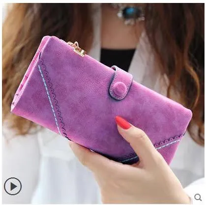 Retro Matte Suede - Women's Wallet Clutch