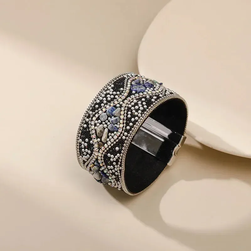 Retro Rhinestone Handmade Bracelet Punk  Women Bangle Jewelry