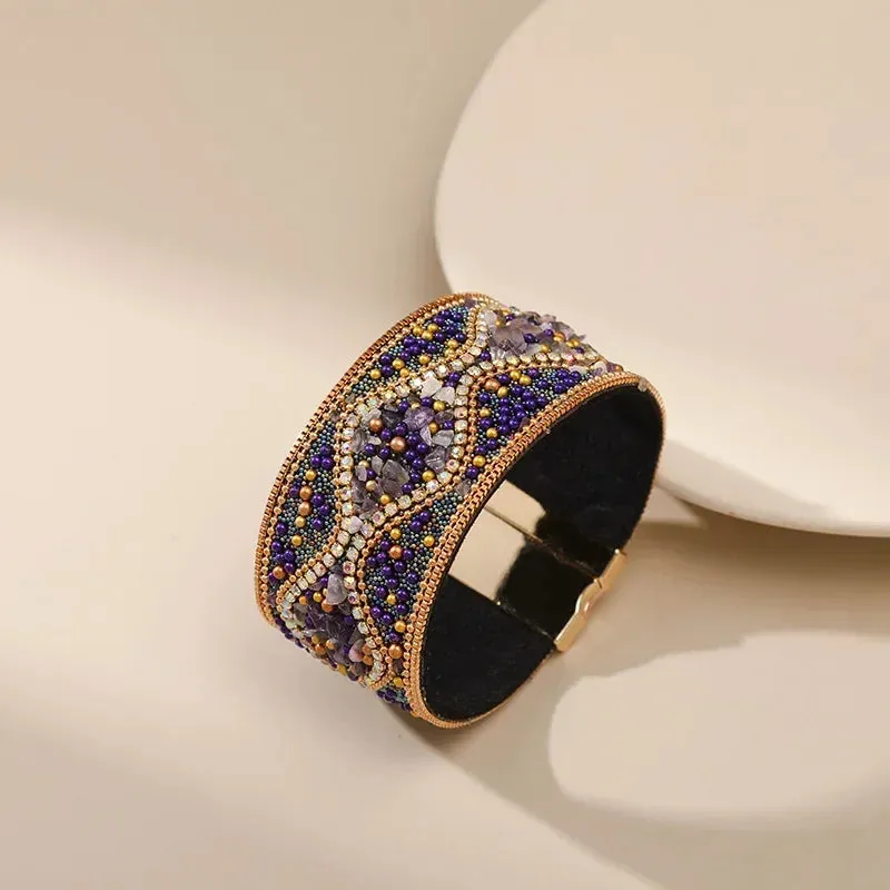 Retro Rhinestone Handmade Bracelet Punk  Women Bangle Jewelry