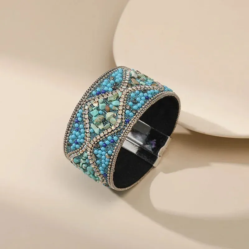 Retro Rhinestone Handmade Bracelet Punk  Women Bangle Jewelry