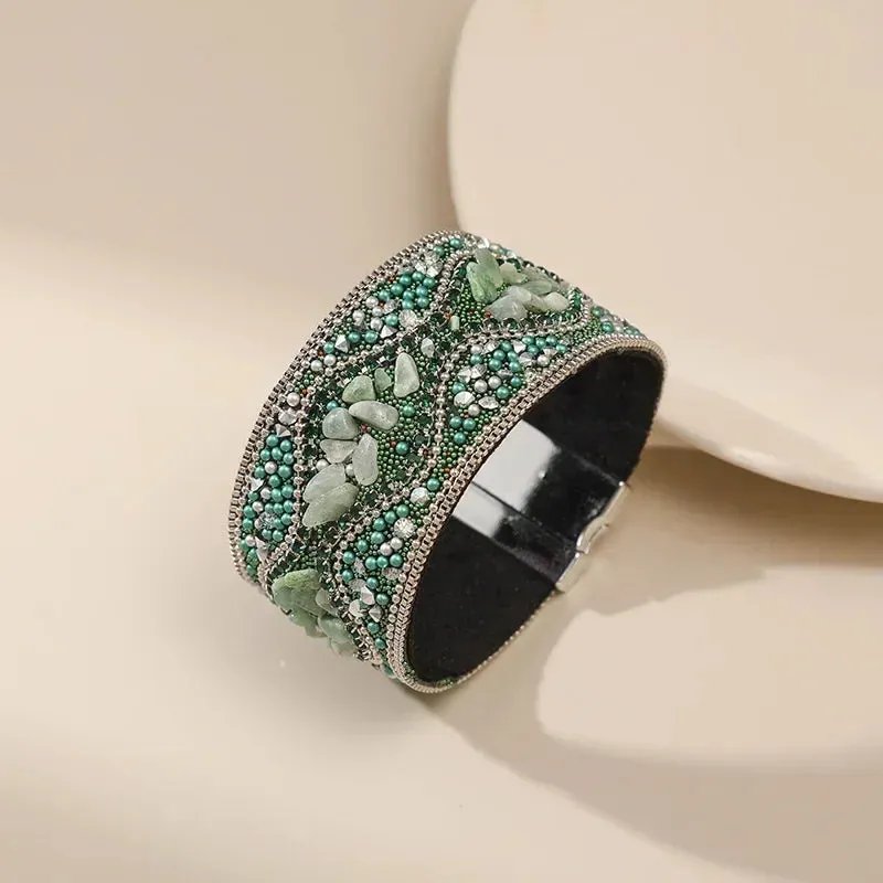 Retro Rhinestone Handmade Bracelet Punk  Women Bangle Jewelry