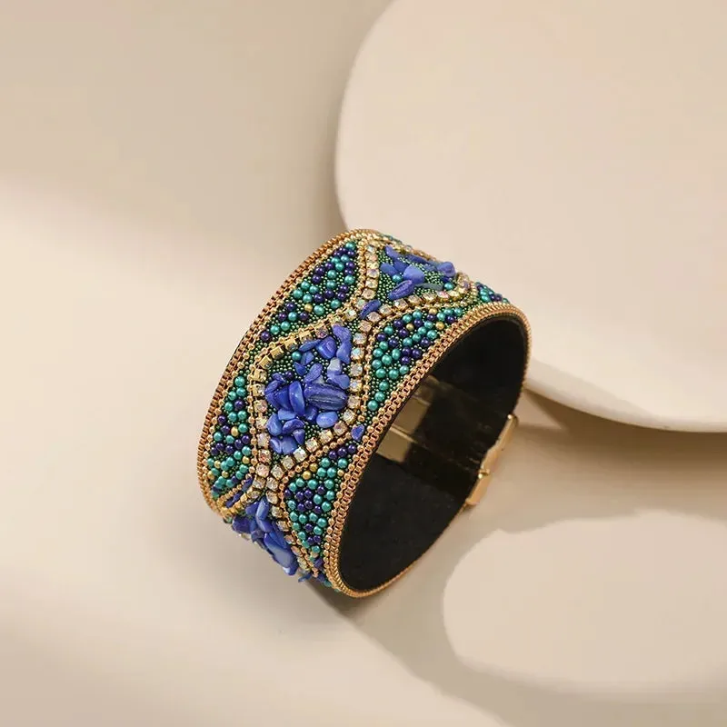 Retro Rhinestone Handmade Bracelet Punk  Women Bangle Jewelry