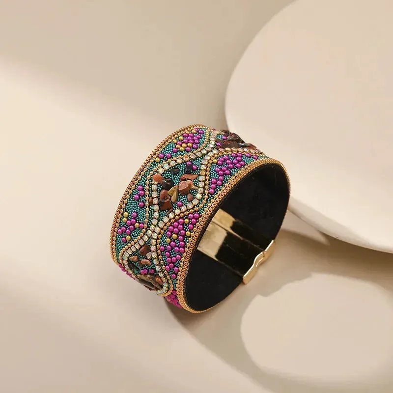 Retro Rhinestone Handmade Bracelet Punk  Women Bangle Jewelry