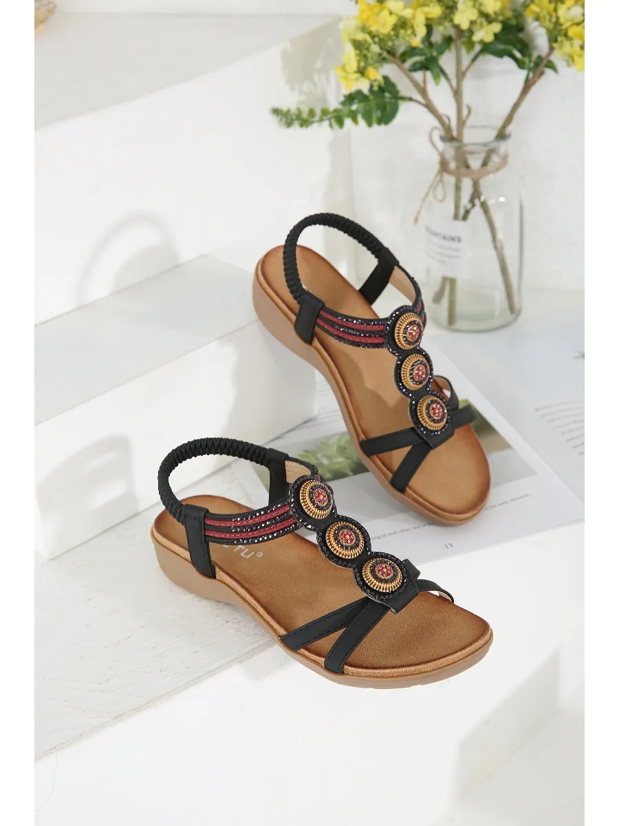 Rhinestone Double Cross Strap Sandals  - Siketu