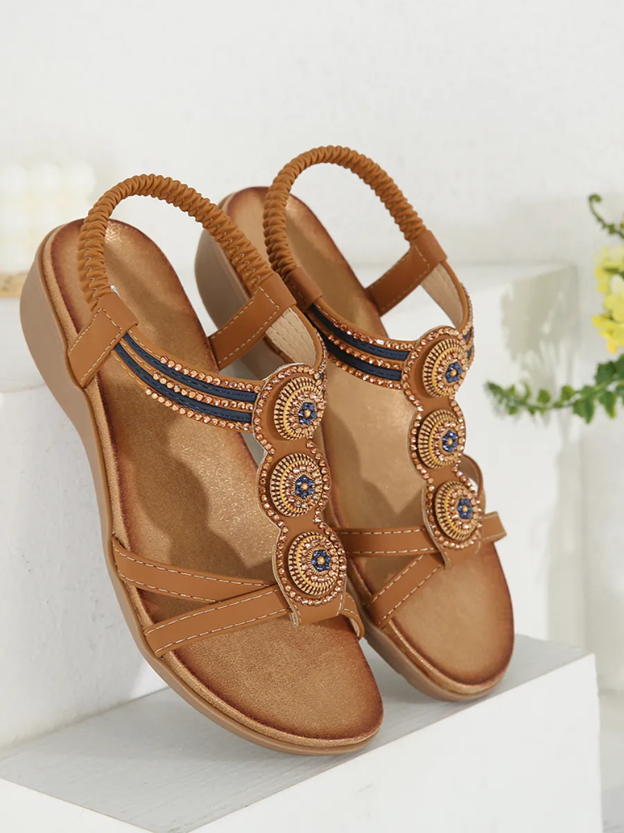 Rhinestone Double Cross Strap Sandals  - Siketu