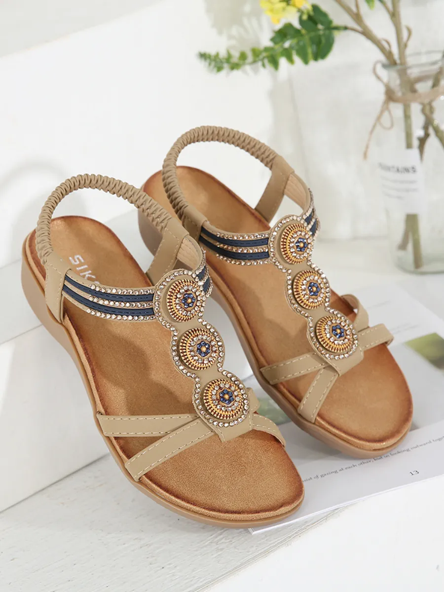 Rhinestone Double Cross Strap Sandals  - Siketu