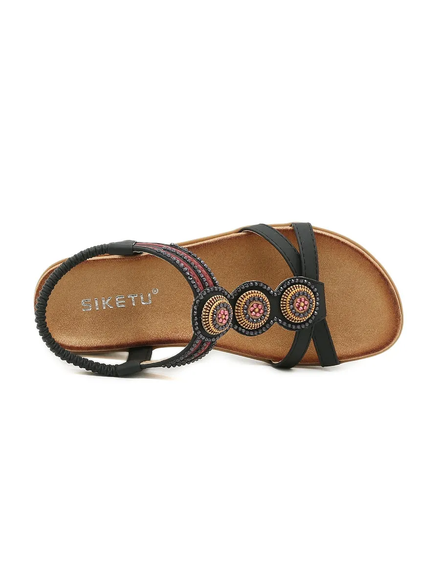 Rhinestone Double Cross Strap Sandals  - Siketu