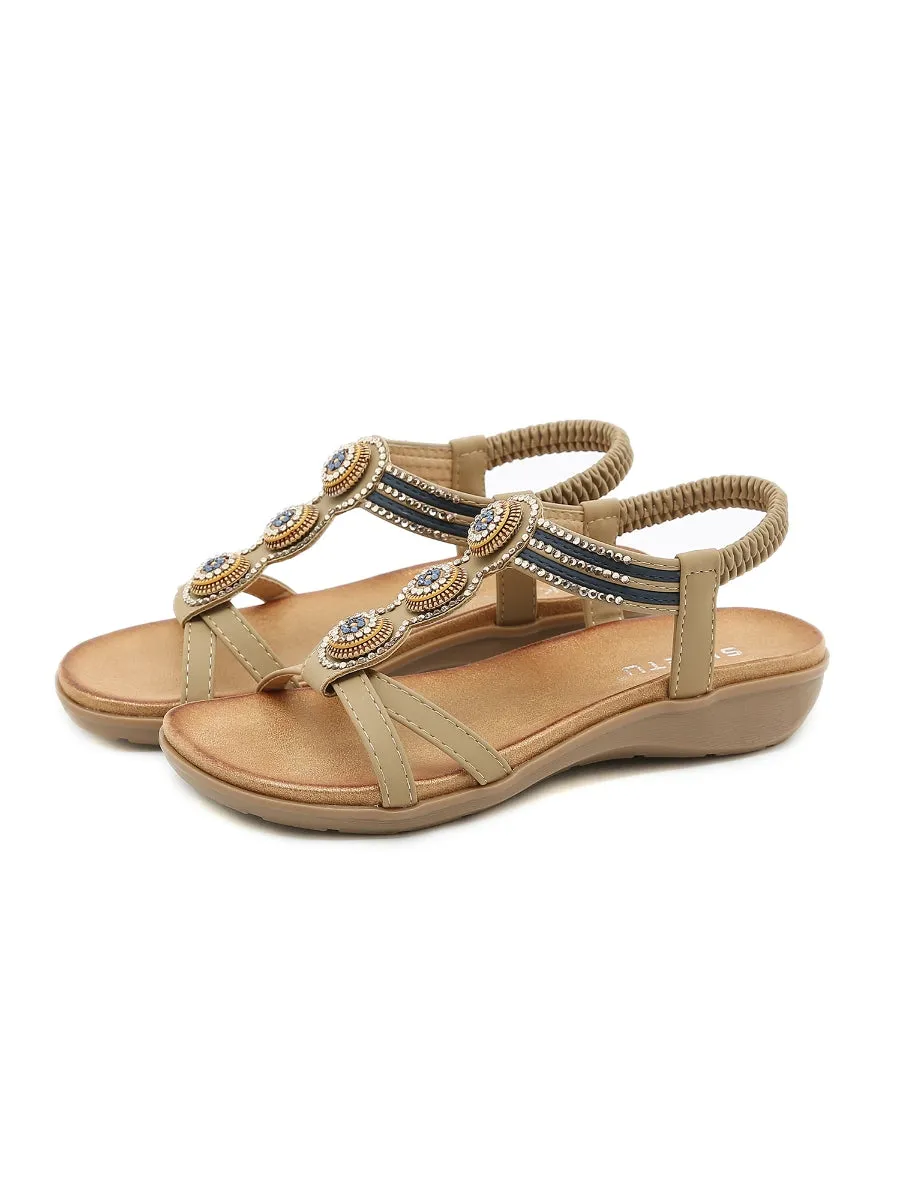 Rhinestone Double Cross Strap Sandals  - Siketu