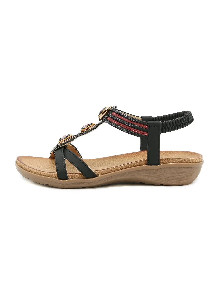 Rhinestone Double Cross Strap Sandals  - Siketu