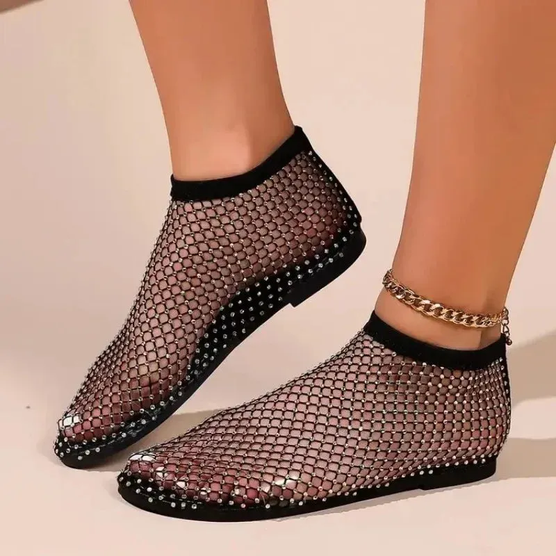 Rhinestone Fishing Net Sandals