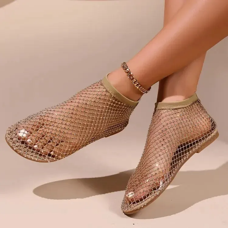 Rhinestone Fishing Net Sandals