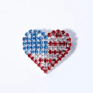 Rhinestone Heart American Flag Pin