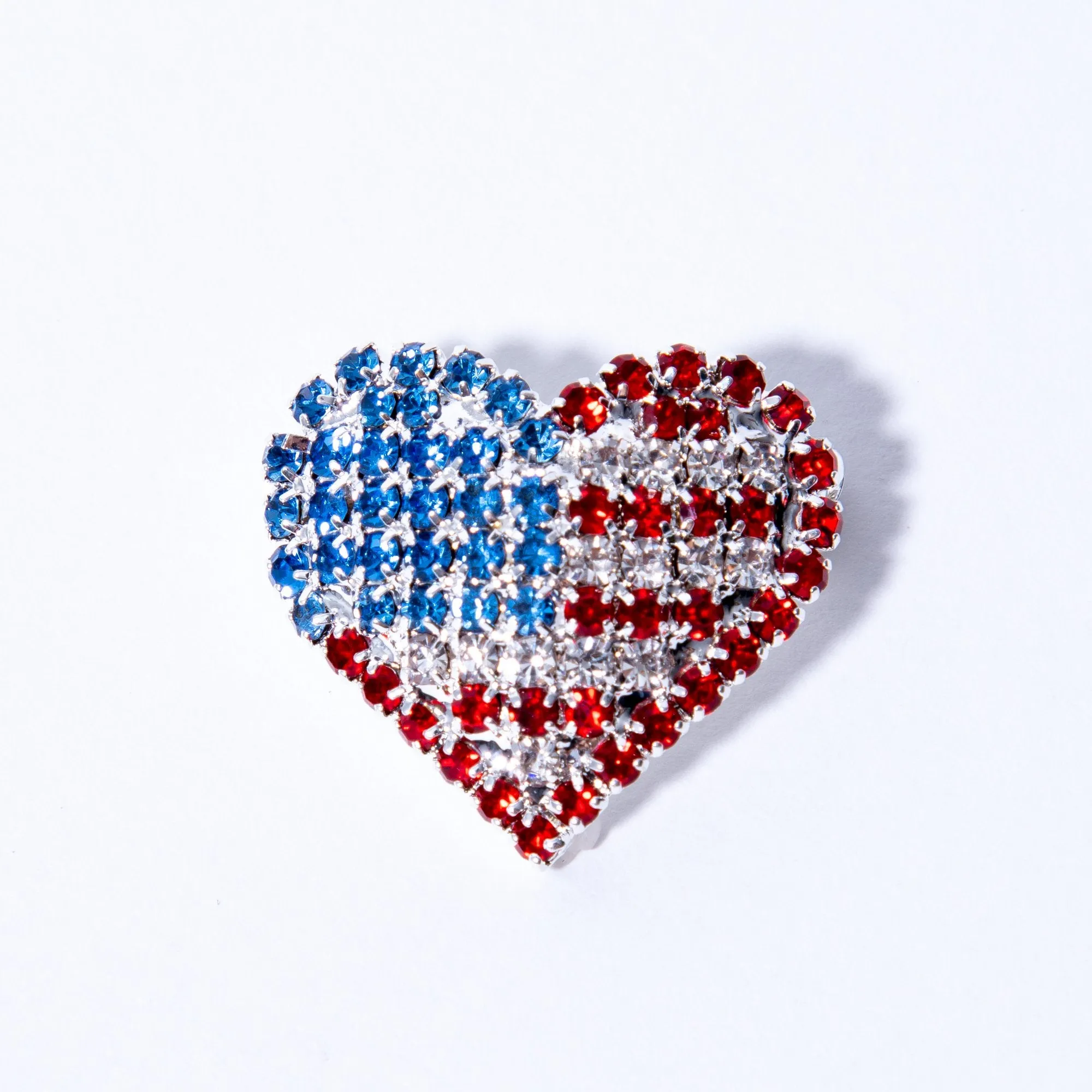 Rhinestone Heart American Flag Pin