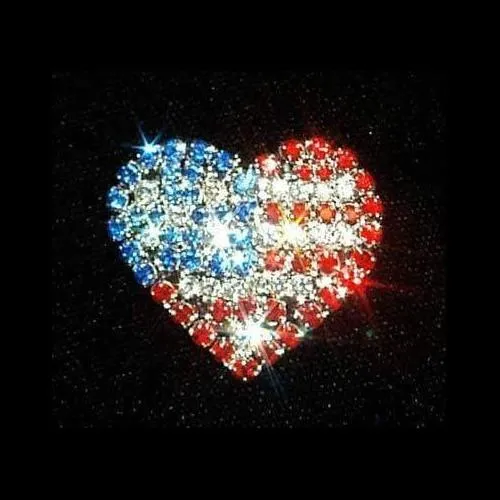 Rhinestone Heart American Flag Pin