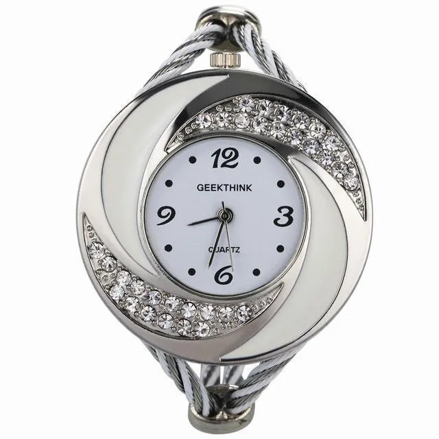 Rhinestone Metal Weave Bracelet Wristwatch