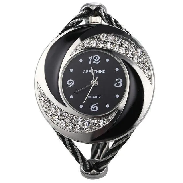 Rhinestone Metal Weave Bracelet Wristwatch