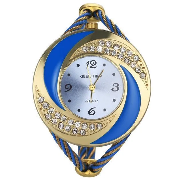 Rhinestone Metal Weave Bracelet Wristwatch