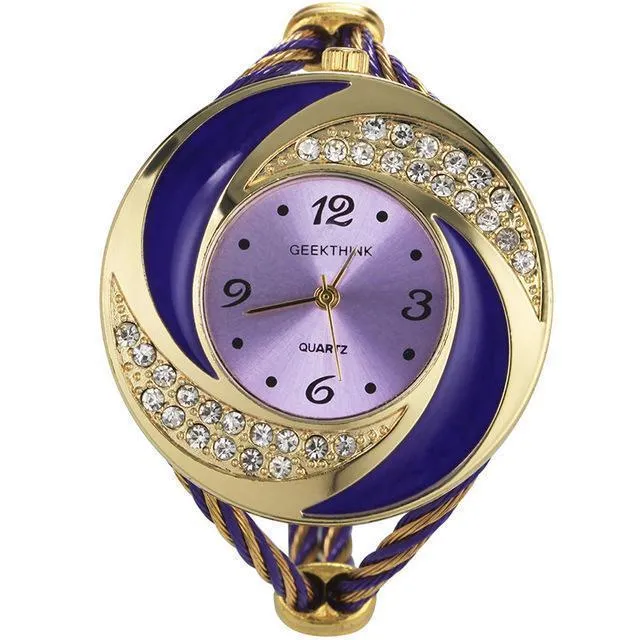 Rhinestone Metal Weave Bracelet Wristwatch