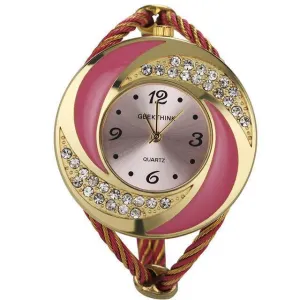 Rhinestone Metal Weave Bracelet Wristwatch