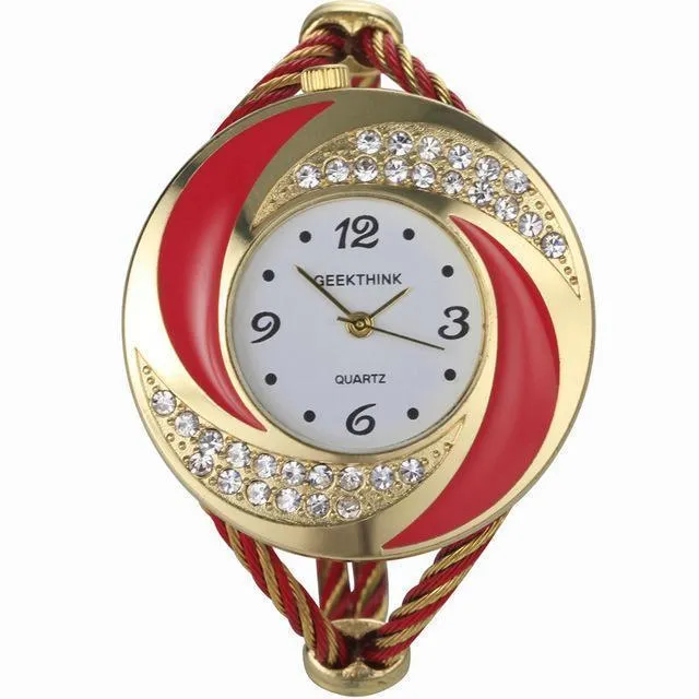 Rhinestone Metal Weave Bracelet Wristwatch