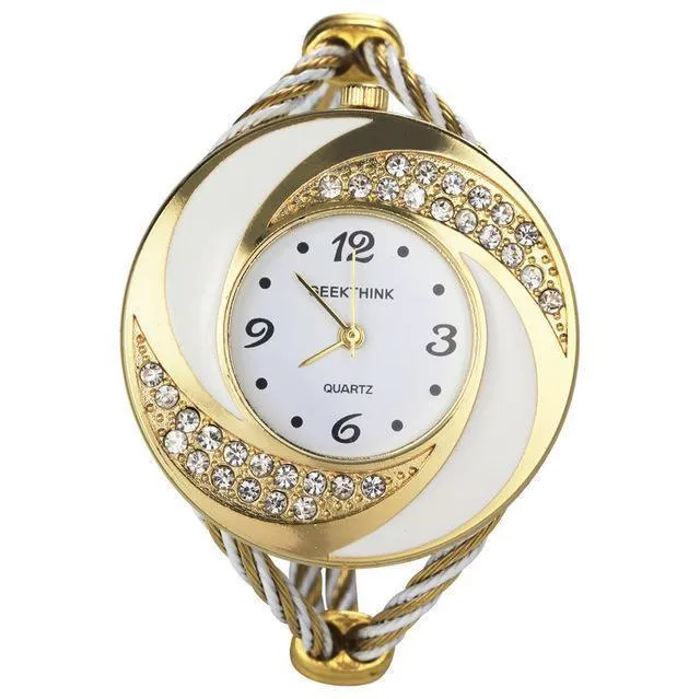 Rhinestone Metal Weave Bracelet Wristwatch