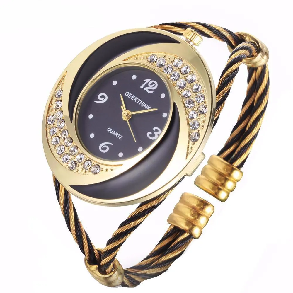 Rhinestone Metal Weave Bracelet Wristwatch