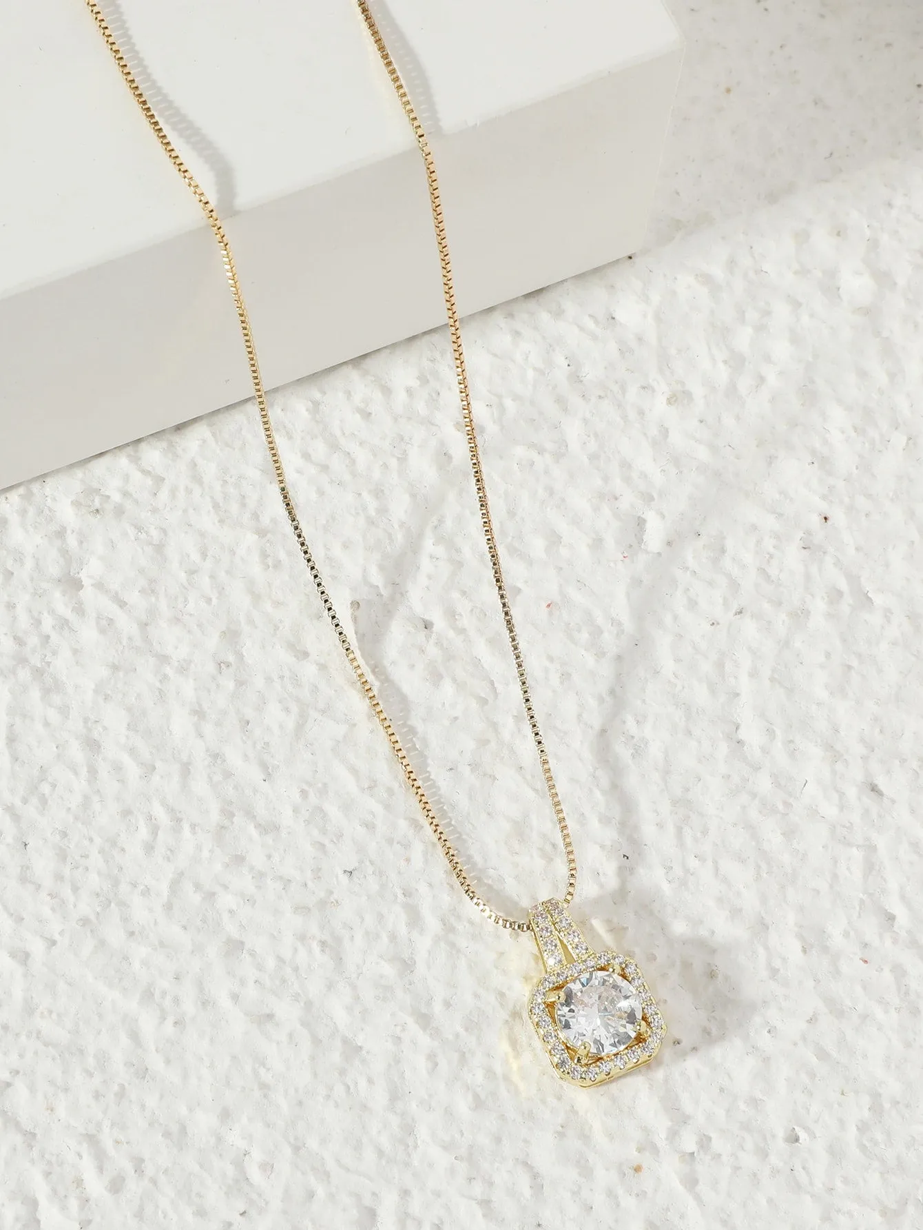 Rhinestone Square Charm Necklace