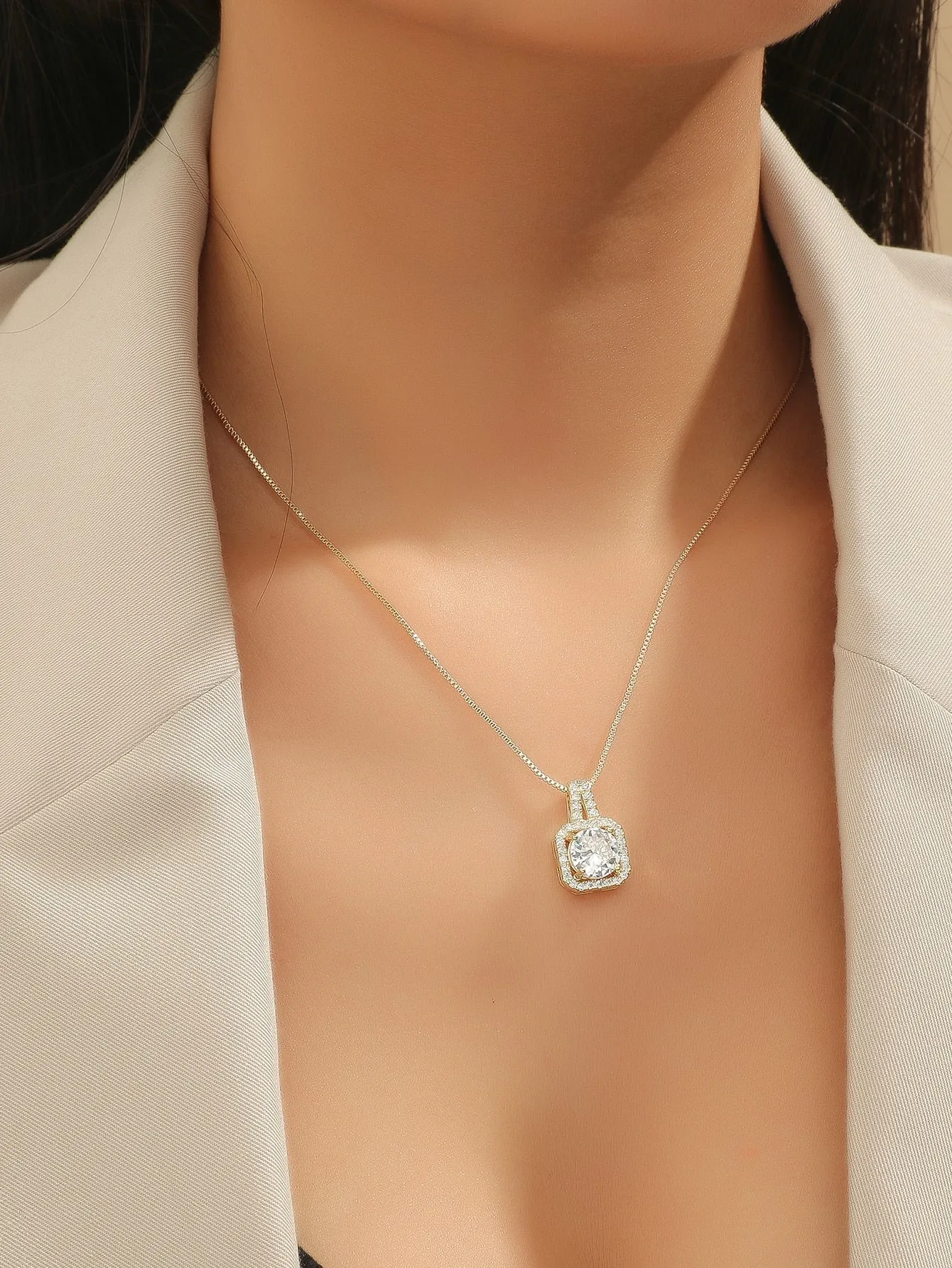 Rhinestone Square Charm Necklace