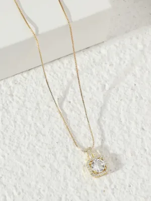 Rhinestone Square Charm Necklace