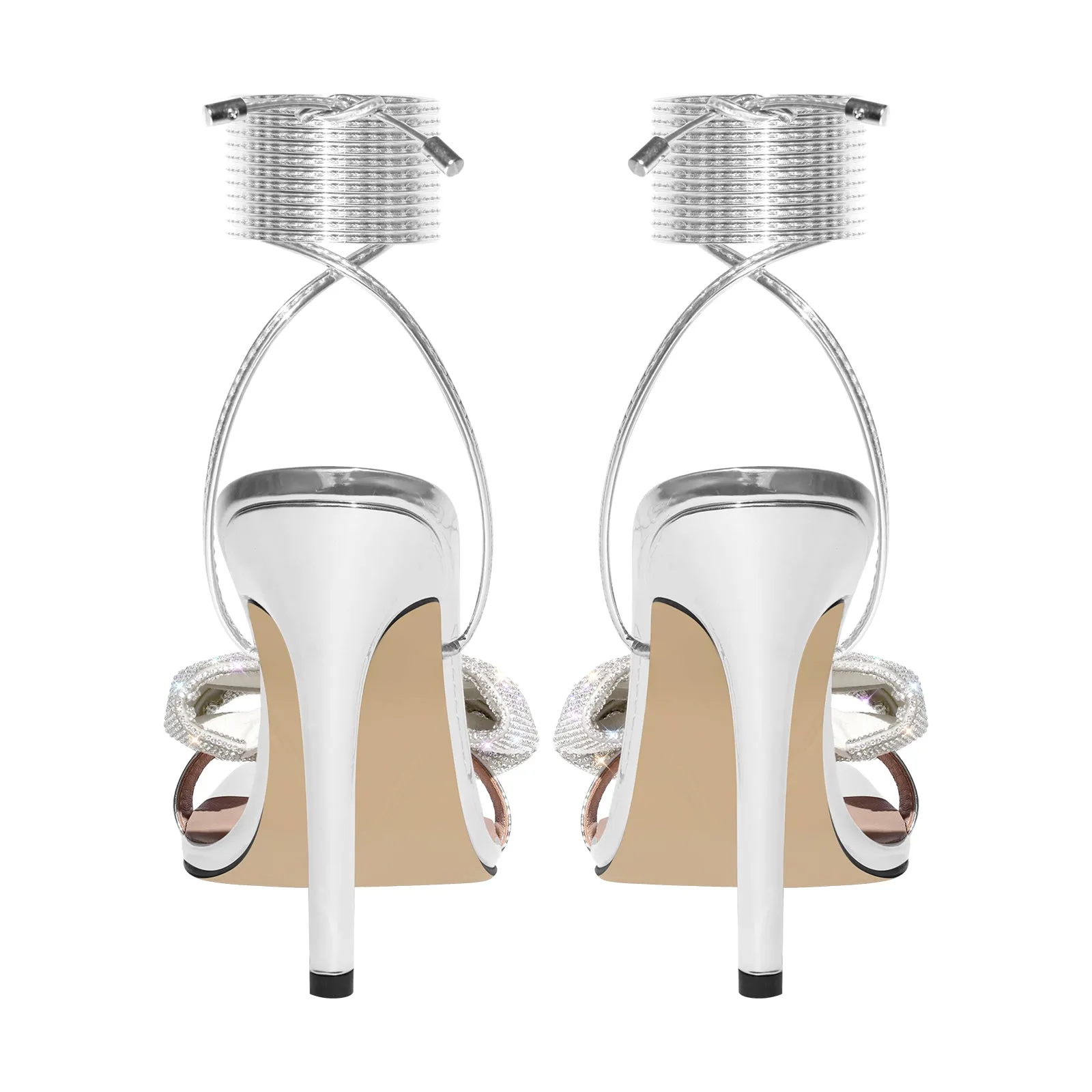Rhinestone Square Toe Stiletto Ankle Strap Sandals