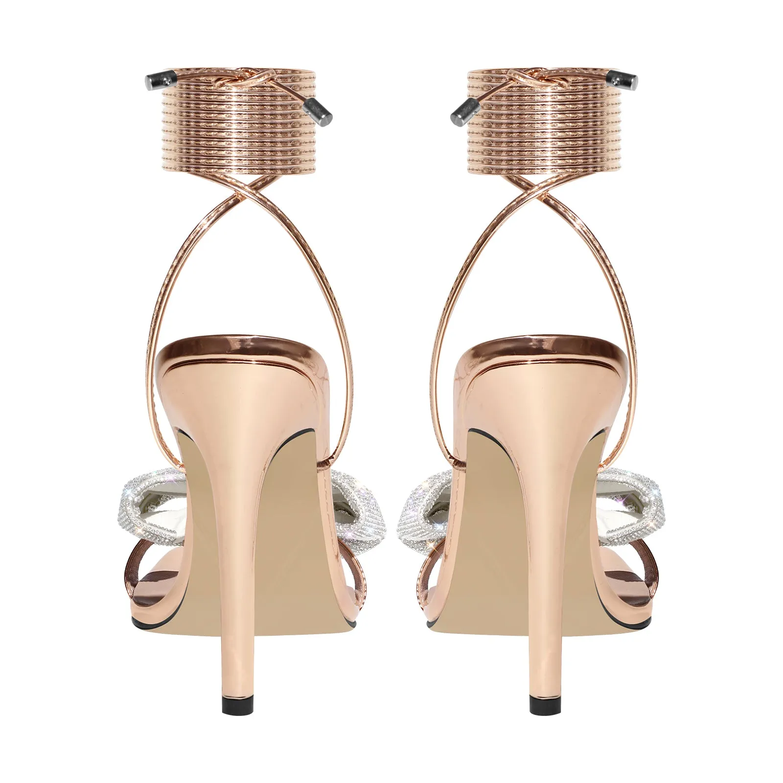 Rhinestone Square Toe Stiletto Ankle Strap Sandals