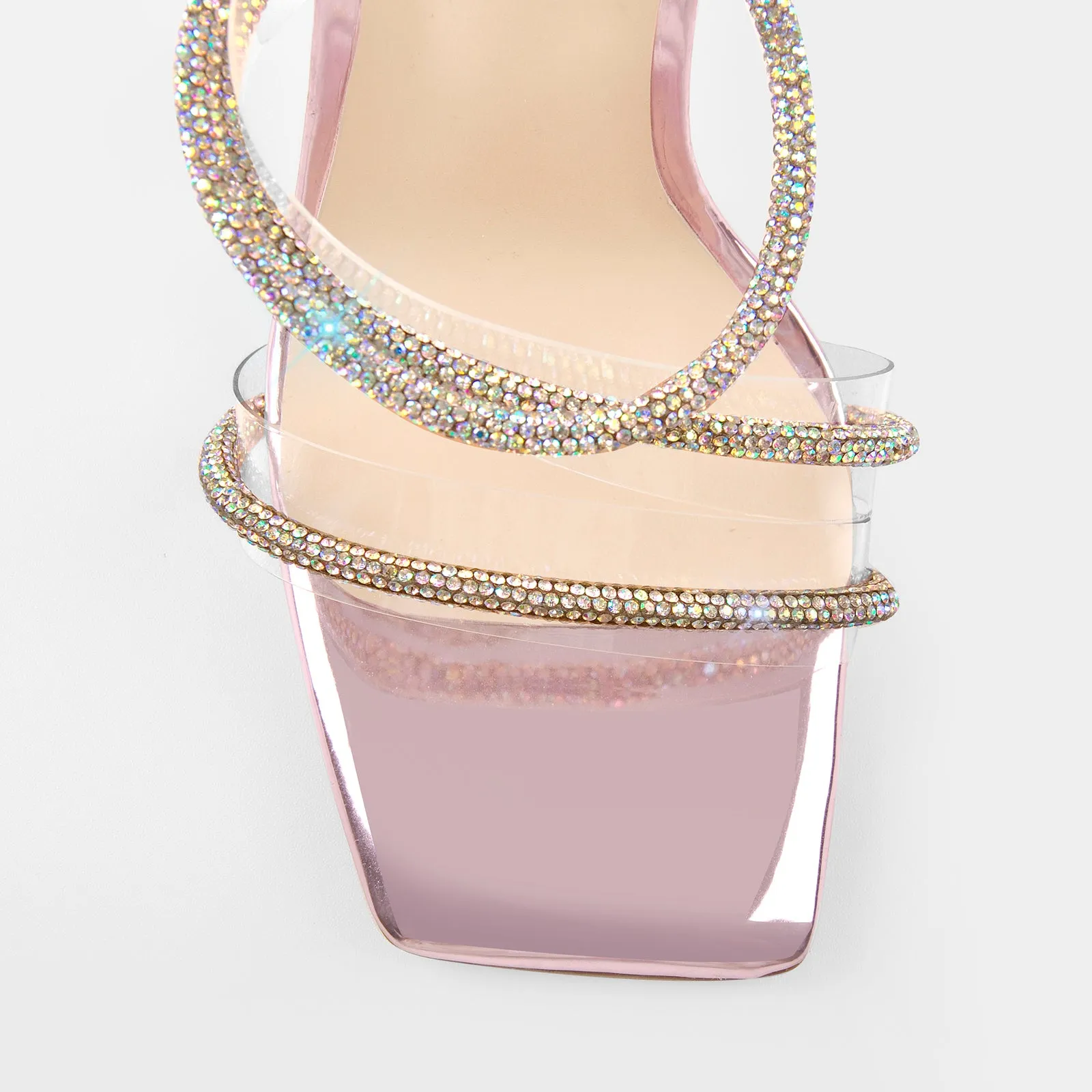 Rhinestone Straps Lace-up High Heel Sandals