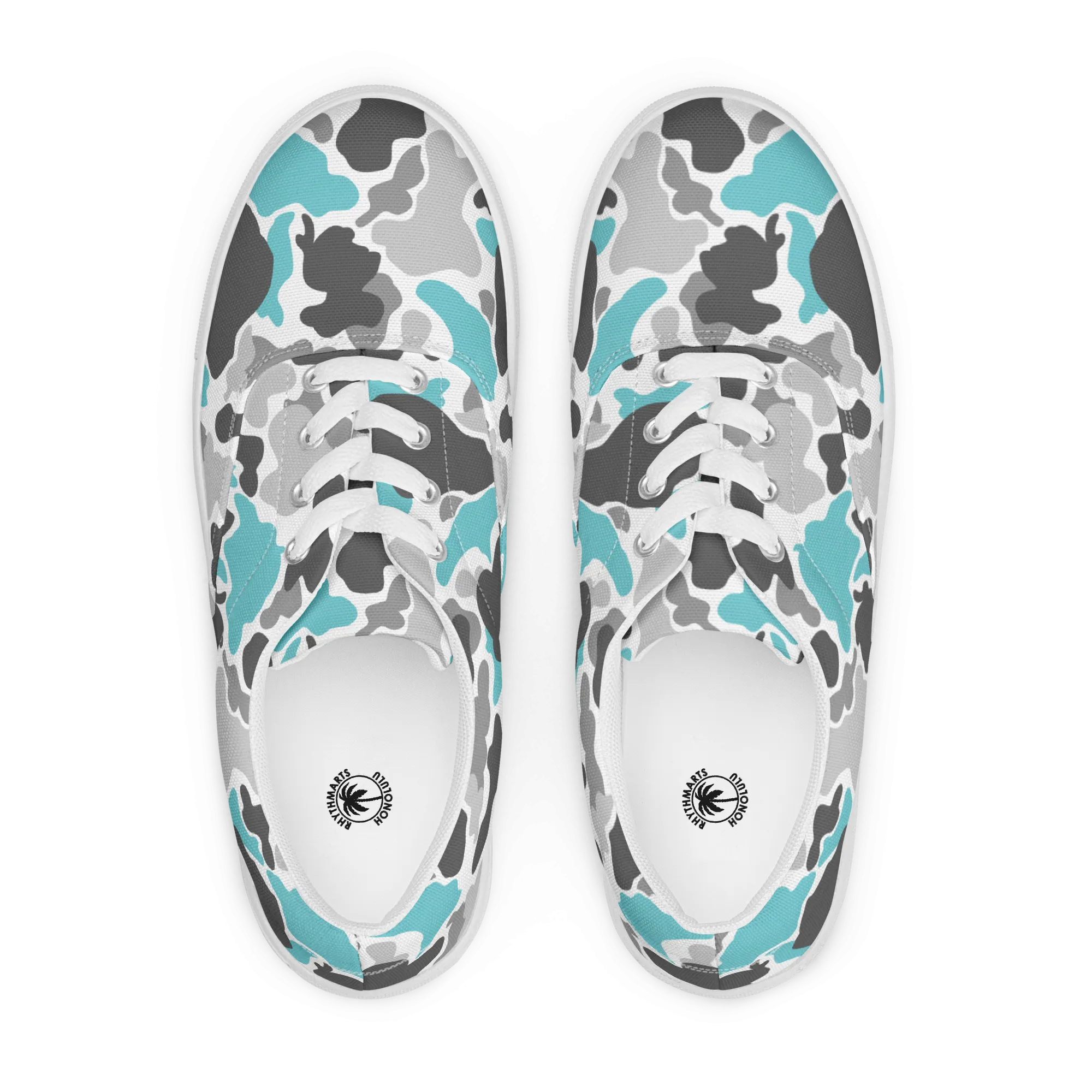 Rhythm Arts Camo-Teal Men’s lace-up canvas shoes