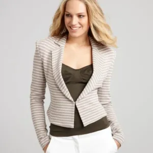 Robert Rodriguez Women's Gray &amp; White Horizontal Striped Crop Blazer Siz…