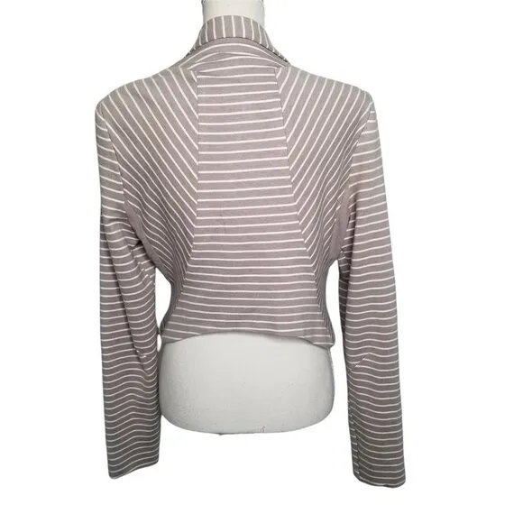 Robert Rodriguez Women's Gray &amp; White Horizontal Striped Crop Blazer Siz…