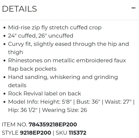 Rock Revival &quot;Maisky&quot; Easy Capri Cropped Blue Jeans Y2K Bling | Women's Size 27