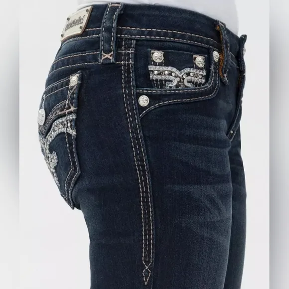 Rock Revival &quot;Maisky&quot; Easy Capri Cropped Blue Jeans Y2K Bling | Women's Size 27