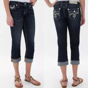 Rock Revival &quot;Maisky&quot; Easy Capri Cropped Blue Jeans Y2K Bling | Women's Size 27