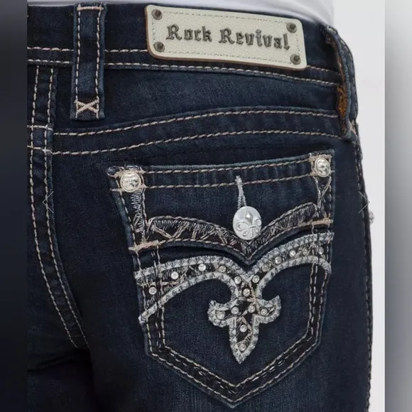 Rock Revival &quot;Maisky&quot; Easy Capri Cropped Blue Jeans Y2K Bling | Women's Size 27