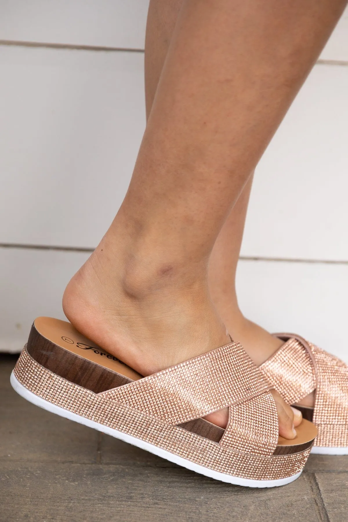 Rose Gold Rhinestone Platform Sandals