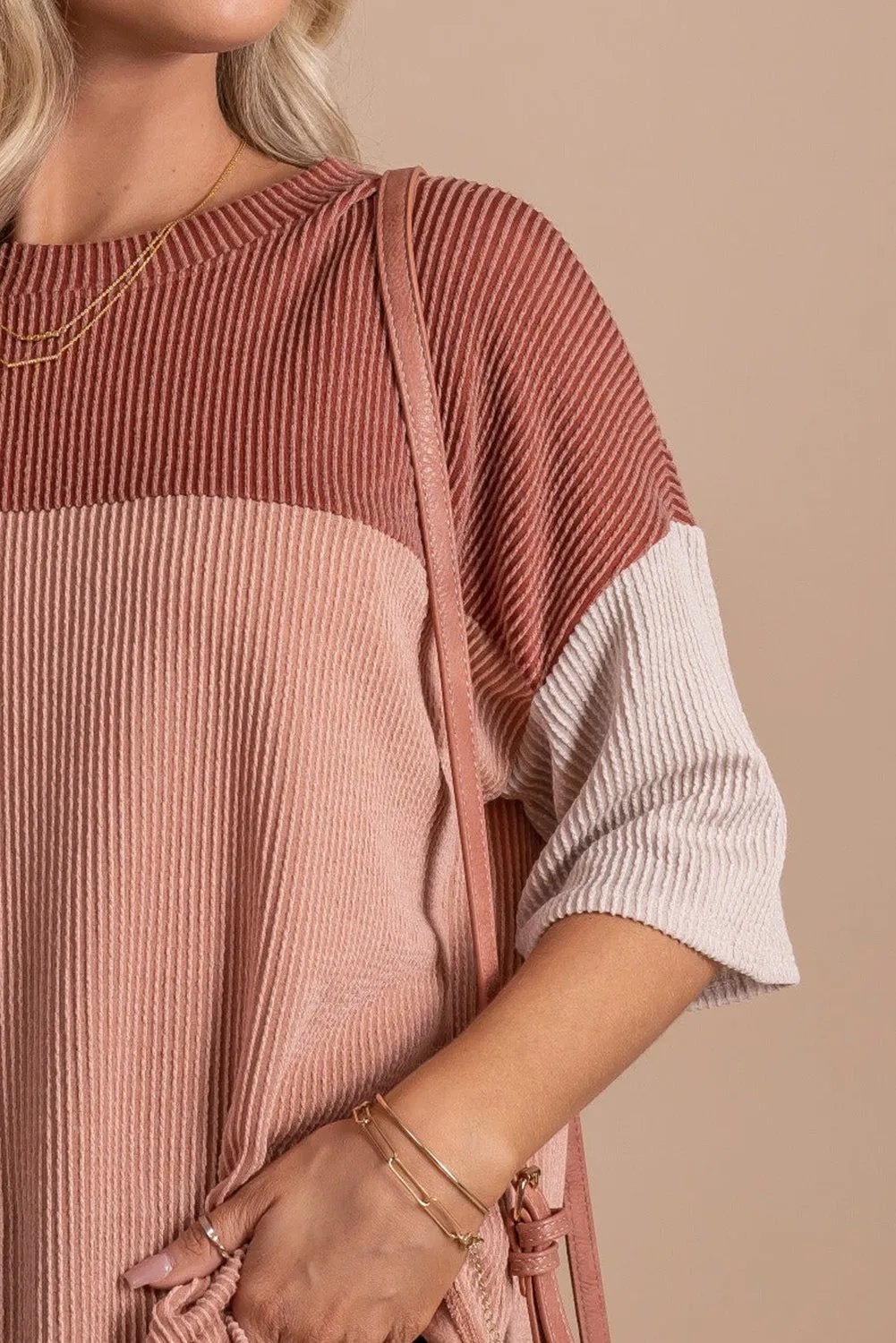 Rose Pink casual-friday-ribbed-color-block-top