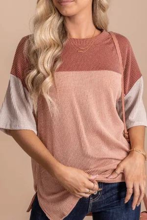 Rose Pink casual-friday-ribbed-color-block-top