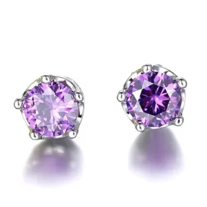 Round Amethyst Stud Earring