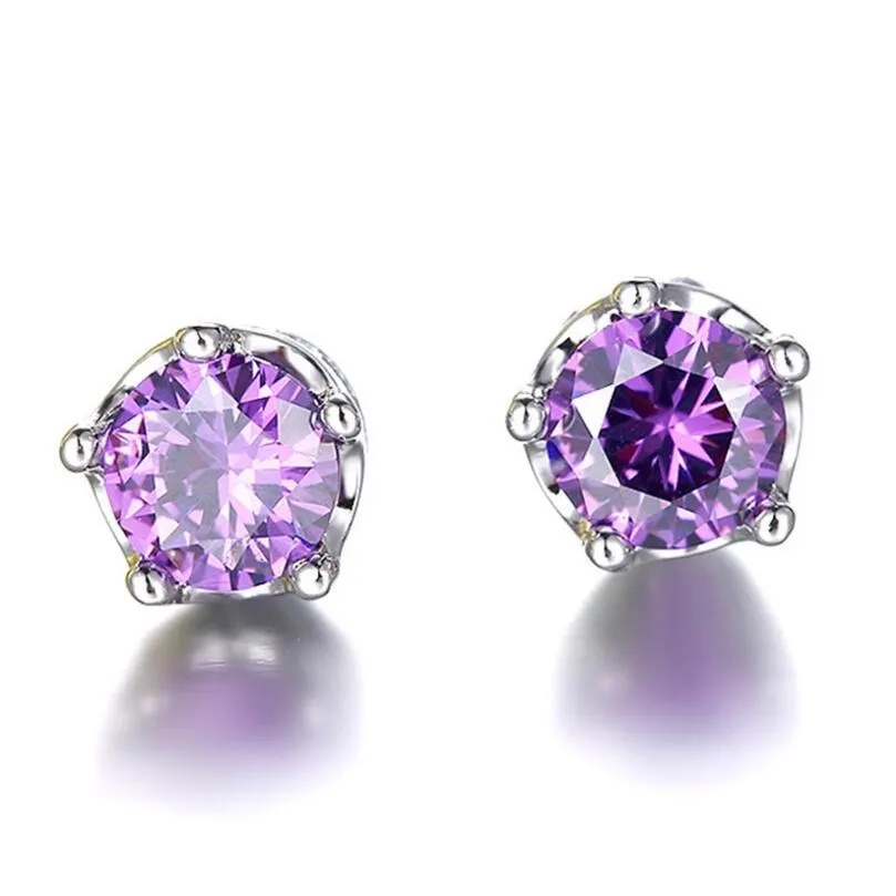 Round Amethyst Stud Earring
