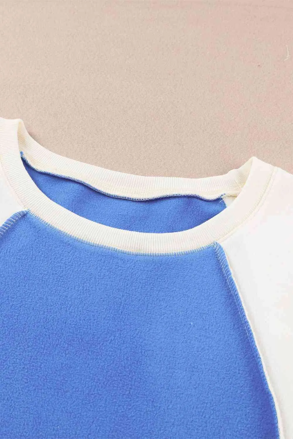 Round Neck Dropped Shoulder Color Block Sweatshirt (2 Colors)